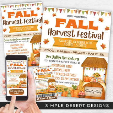 custom bundle of fall harvest festival flyers and ticket templates for school church or community fundraising event
